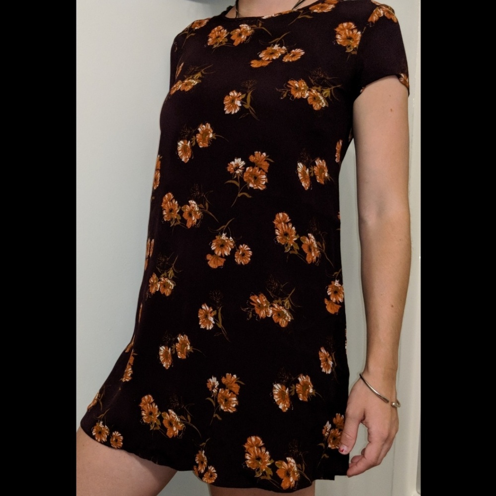 Plum & peach silky floral dress